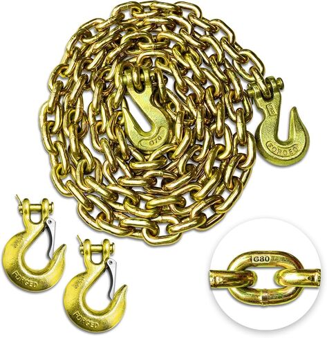 سلسلة ربط النقل YATOINTO G80 مقاس 5/16 بوصة × 18 قدم مع خطافين للإمساك بخطافين و2 خطاف تثبيت إضافي، بوزن 4900 رطل، سلسلة تسجيل شديدة التحمل للنقل والقطر والربط in Saudi Arabia