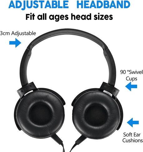 Bulk Kids Headphones for School Classroom 5-Pack,Durable Wired On-Ear 3.5mm Plug for Kids,Students,Computer,Kindle Fire,Chromebook,Laptop,Mobile Phone-Black in Kuwait