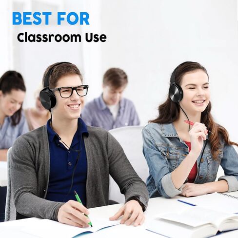 Bulk Kids Headphones for School Classroom 5-Pack,Durable Wired On-Ear 3.5mm Plug for Kids,Students,Computer,Kindle Fire,Chromebook,Laptop,Mobile Phone-Black in Kuwait