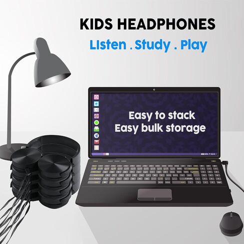 Bulk Kids Headphones for School Classroom 5-Pack,Durable Wired On-Ear 3.5mm Plug for Kids,Students,Computer,Kindle Fire,Chromebook,Laptop,Mobile Phone-Black in Kuwait