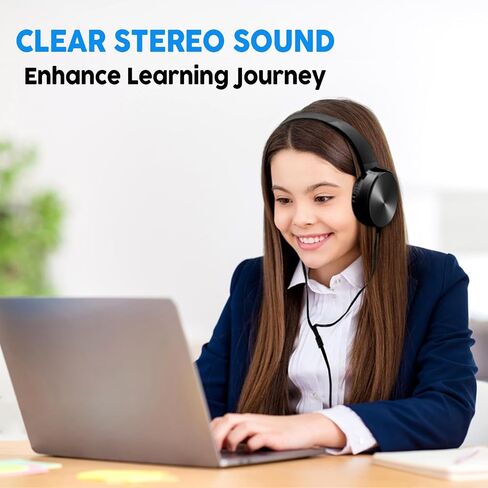 Bulk Kids Headphones for School Classroom 5-Pack,Durable Wired On-Ear 3.5mm Plug for Kids,Students,Computer,Kindle Fire,Chromebook,Laptop,Mobile Phone-Black in Kuwait
