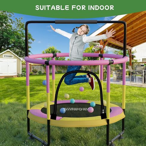 Trampoline for Kids, Adjustable Baby Toddler Trampoline with Basketball Hoop, 220lbs Indoor Outdoor Toddler Trampoline with Enclosure (Pink-E) in Saudi Arabia