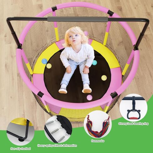 Trampoline for Kids, Adjustable Baby Toddler Trampoline with Basketball Hoop, 220lbs Indoor Outdoor Toddler Trampoline with Enclosure (Pink-E) in Saudi Arabia