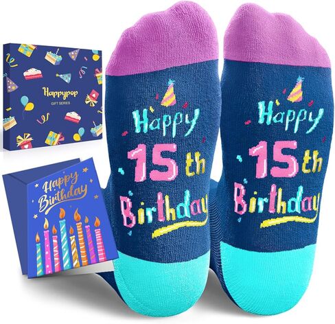 HAPPYPOP 15th Birthday Gifts Ideas Socks - Gifts for 15 Year old Boy Girl, Gifts for Teens 15 in Saudi Arabia