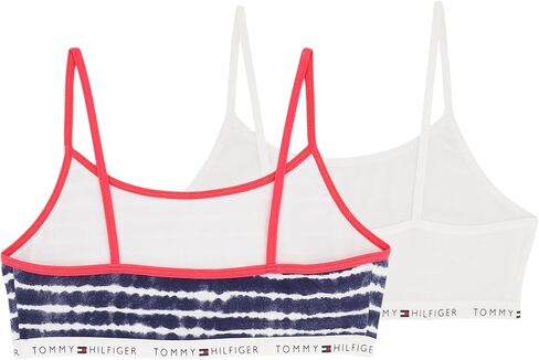 Tommy Hilfiger Girls' Crop Sports Bra (Pack of 2), Racerback Straps & Soft Elastic Waistband, Cotton & Spandex, White Blush in Saudi Arabia