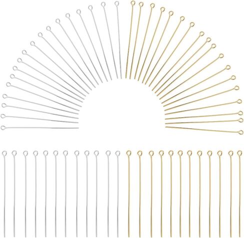 1 Box 600Pcs Jewelry Eye Pins Bulk Long Eye Pin 40mm Eyepins Gold Silver Headpins Brass Open Head Pins Findings for Jewelry Making Accessories DIY Necklaces Bracelets Earrings Crafts Supplies in Kuwait
