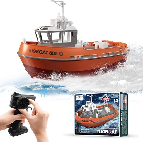 RC Boat, 1/72 RC Tugboat for Pools and Lakes, High-Speed Remote Control Boat with 40 Mins Play Time and Low Battery Reminder for Kids and Adults - RTR Version in Saudi Arabia
