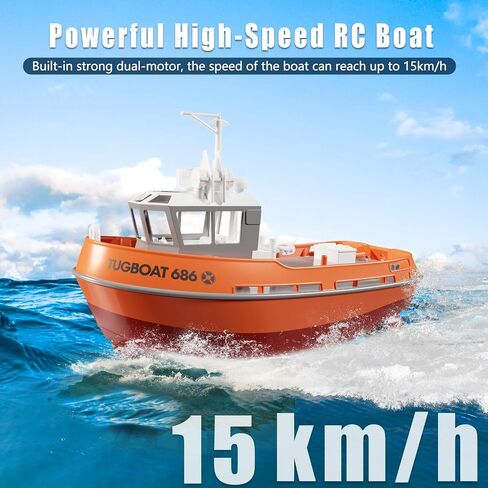 RC Boat, 1/72 RC Tugboat for Pools and Lakes, High-Speed Remote Control Boat with 40 Mins Play Time and Low Battery Reminder for Kids and Adults - RTR Version in Saudi Arabia