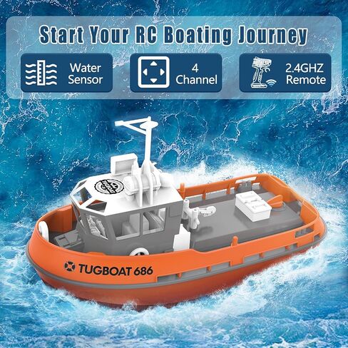 RC Boat, 1/72 RC Tugboat for Pools and Lakes, High-Speed Remote Control Boat with 40 Mins Play Time and Low Battery Reminder for Kids and Adults - RTR Version in Saudi Arabia