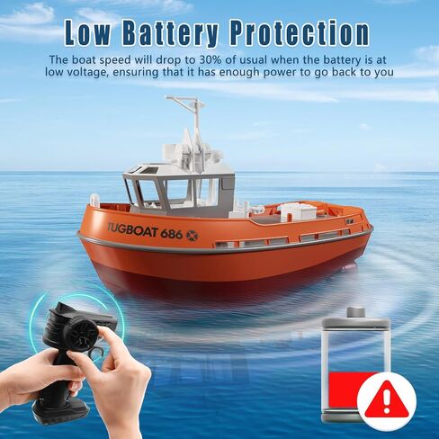 RC Boat, 1/72 RC Tugboat for Pools and Lakes, High-Speed Remote Control Boat with 40 Mins Play Time and Low Battery Reminder for Kids and Adults - RTR Version in Saudi Arabia