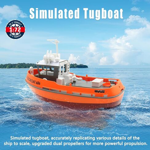 RC Boat, 1/72 RC Tugboat for Pools and Lakes, High-Speed Remote Control Boat with 40 Mins Play Time and Low Battery Reminder for Kids and Adults - RTR Version in Saudi Arabia