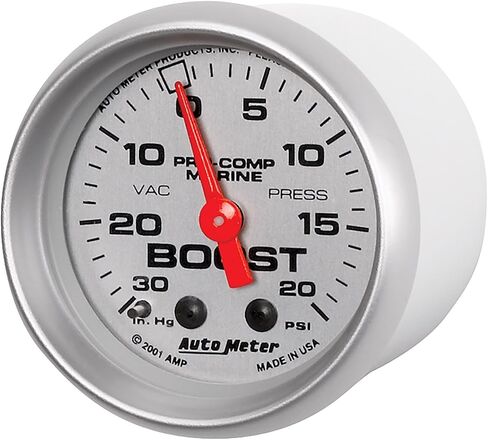 Auto Meter 200774-33 Gauge Boost (Marine Silver Ultra-Lite 2 1/16 "، 30inhg-20psi ، Mechanical ، Marine Silver) in Saudi Arabia