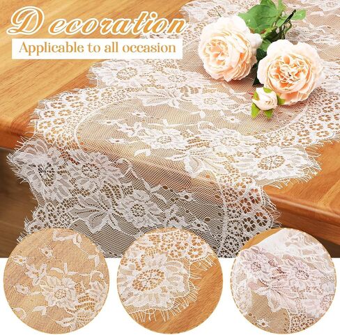 12 Pack Lace Table Runner 14 x 120 Inch White Rustic Lace Fabric Table Runners with Rose Embroidered Floral for Wedding Bridal Vintage Boho Table Runners Thanksgiving Christmas Party Decoration in Saudi Arabia