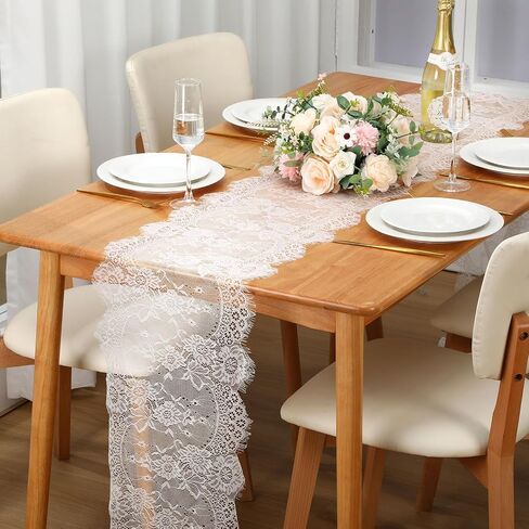 12 Pack Lace Table Runner 14 x 120 Inch White Rustic Lace Fabric Table Runners with Rose Embroidered Floral for Wedding Bridal Vintage Boho Table Runners Thanksgiving Christmas Party Decoration in Saudi Arabia