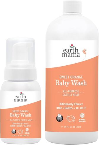 Earth Mama Calming Lavender Baby Wash Liquid Foaming Hand Soap Set, Organic All-Purpose Lavender Body Wash for Sensitive Skin, Castile Soap Coconut Oil, Calendula, & Aloe, 5.3Fl Oz & Liter Refill in Saudi Arabia