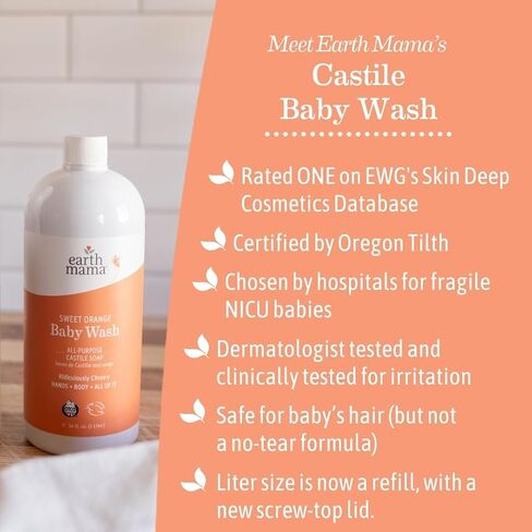 Earth Mama Calming Lavender Baby Wash Liquid Foaming Hand Soap Set, Organic All-Purpose Lavender Body Wash for Sensitive Skin, Castile Soap Coconut Oil, Calendula, & Aloe, 5.3Fl Oz & Liter Refill in Saudi Arabia