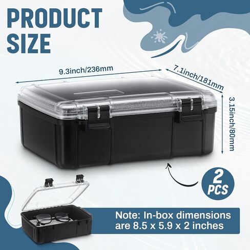 SiliFine 2 Pcs Waterproof Dry Box for Boat Junction Box 9.3 x 7.1 x 1.9 Inches Watertight Storage Box Protective Case Airtight Dry Box for Mobile Phones Wallets Camping Hiking Boating, Black in Saudi Arabia