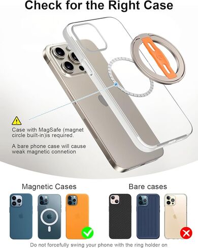 EWA MagOne 2nd Gen Phone Grip Stand with Replaceable Silicone Finger Strap, Removable Magnetic Ring Holder Kickstand Loop, Accessories for 15, 14, 13 Pro/Max/Plus in Kuwait