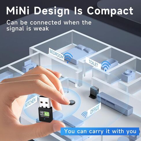 محول USB واي فاي للكمبيوتر المكتبي - دونجل 5G/2.4G ثنائي النطاق AC600 عالي السرعة، محول شبكة لاسلكية بدون برامج تشغيل لنظام التشغيل Windows 11/10/8.1/8/7/XP/Vista - محول USB واي فاي مثالي للكمبيوتر الشخصي باللون الأبيض الحليبي in Kuwait