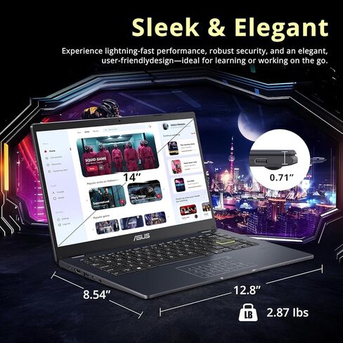 كمبيوتر محمول ASUS مقاس 14 بوصة، شاشة FHD مقاس 14 بوصة، Intel Celeron N4500، ذاكرة 4 جيجابايت، 64 جيجابايت eMMC، لوحة لمس، كاميرا ويب، HDMI، Wi-Fi، Windows 11 Home، أزرق هادئ in Saudi Arabia