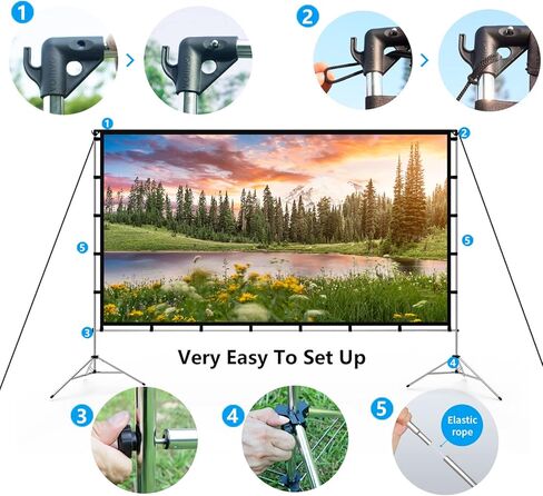 Projector Screen Outdoor, Vamvo Projector Screen with Stand Portable 120" Foldable Projector Screen, 10 Feet Indoor Movie Screen with Carrying Bag for Home Theater Backyard Movie Night in Kuwait