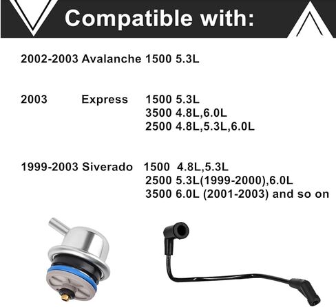 Fuel Injection Pressure Regulator with Vacuum Line - Compatible with Chevrolet Silverado Express GMC Sierra Savana 1500 2500 3500 Tahoe Yukon Hummer H2 - Replaces 17113556, 89060418, 12583236 in Saudi Arabia
