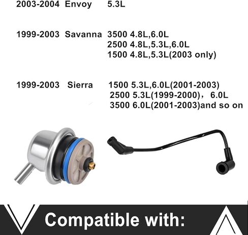 Fuel Injection Pressure Regulator with Vacuum Line - Compatible with Chevrolet Silverado Express GMC Sierra Savana 1500 2500 3500 Tahoe Yukon Hummer H2 - Replaces 17113556, 89060418, 12583236 in Saudi Arabia
