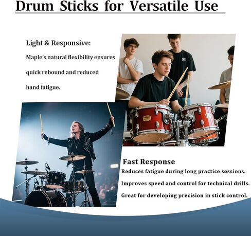 عصي طبلة vaisoeny، عصي طبلة 7A للبالغين، 12 زوجًا من أعواد طبلة خشب القيقب الكلاسيكية للأطفال، ملحقات قرع الآلات الموسيقية الاحترافية in Kuwait