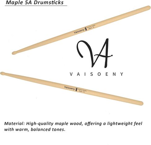 عصي طبلة vaisoeny، عصي طبلة 7A للبالغين، 12 زوجًا من أعواد طبلة خشب القيقب الكلاسيكية للأطفال، ملحقات قرع الآلات الموسيقية الاحترافية in Kuwait