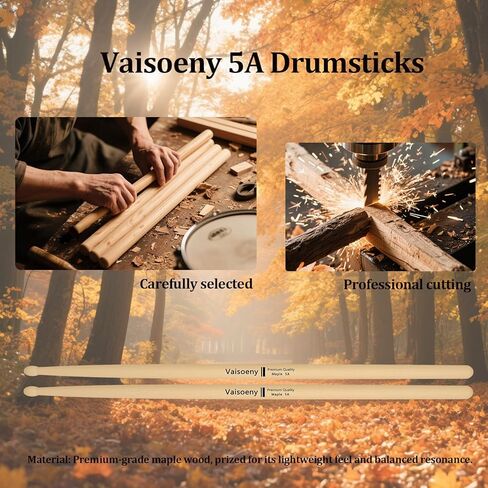 عصي طبلة vaisoeny، عصي طبلة 7A للبالغين، 12 زوجًا من أعواد طبلة خشب القيقب الكلاسيكية للأطفال، ملحقات قرع الآلات الموسيقية الاحترافية in Kuwait