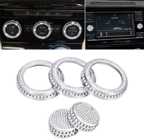 LECART Bling Car Accessories Fit for Volkswagen Glitter AC Knob Covers & Volume Switch Knob Covers Auto Interior Decor Trims Metal Decals 5Pcs in Saudi Arabia