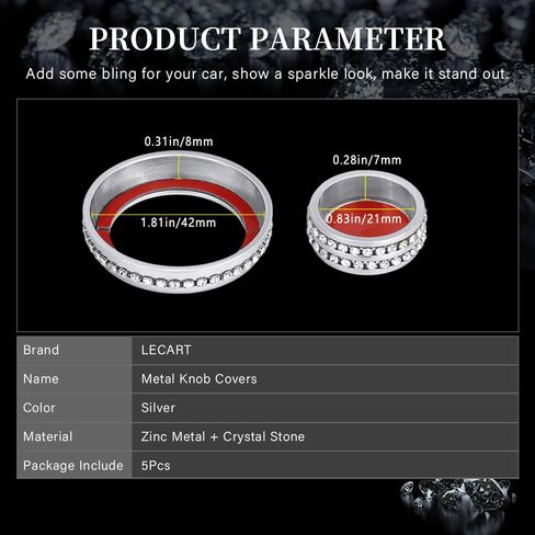 LECART Bling Car Accessories Fit for Volkswagen Glitter AC Knob Covers & Volume Switch Knob Covers Auto Interior Decor Trims Metal Decals 5Pcs in Saudi Arabia