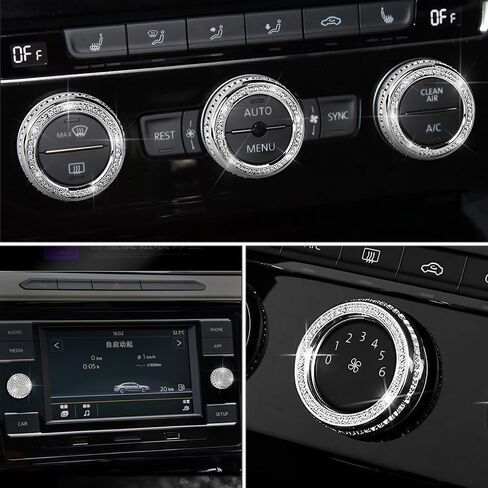LECART Bling Car Accessories Fit for Volkswagen Glitter AC Knob Covers & Volume Switch Knob Covers Auto Interior Decor Trims Metal Decals 5Pcs in Saudi Arabia