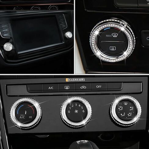 LECART Bling Car Accessories Fit for Volkswagen Glitter AC Knob Covers & Volume Switch Knob Covers Auto Interior Decor Trims Metal Decals 5Pcs in Saudi Arabia
