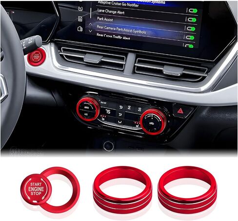 for Chevy Trax Accessories 2024-2025, for Chevrolet Trailblazer Accessories 2020-2025, 4pcs Aluminum Alloy Knob Covers Trim Set - Push Start & Air Conditioning (Red) in Kuwait