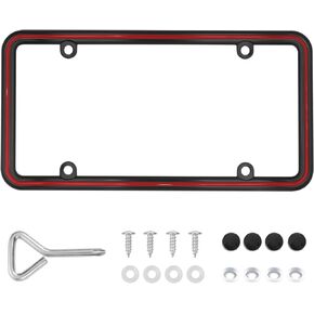 1pcs Heavy Duty Metal License Plate Frame, Made of Zinc Alloy with 4 Holes License Plate Holder Never Rust and Unbreakable, with Mounting Hardware Kit, Screws Caps(BLK-White)