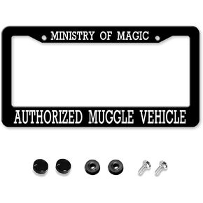 Ministry of Magic Authorized Muggle Vehicle License Plate Frames, Black License Plate Frame for Women Men, Funny Aluminum Vintage Front Car Tag Frame Cover Holder Decor with 2 Holes