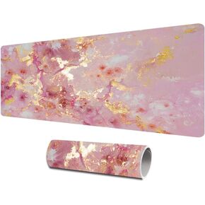 Loveon Blue Golden Marble Large Mouse Pad,Extended Gaming Desk Pad,Office Desk Mat,PU Leather Waterproof Mousepad,PC Laptop Pads for School Office Home and Game,31.5" x 15.7" -Blue Golden Marble