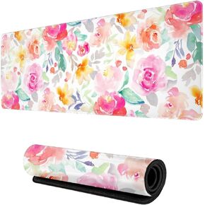 Bright Watercolor Flowers Rose Girly Mouse Pad Gaming XL Large Mousepad Desk Mat Long Extended Big Keyboard Pads Table Accessories for Gaming and Office Pc Laptop Computer 31.5 X 11.8 Inch