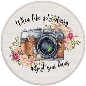 When Life Gets Blurry Adjust Your Focus Floral Camera Small Mouse Pad 7.9x7.9 Inches,Washable Round Cloth Mousepad for Office Laptop Computer,Non-Slip Rubber Base Mouse Pads for Wireless Mouse