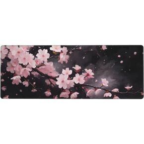 Gaming Mouse Pad Blossom Cherry Flower Pink Ethnic for Desk Keyboard Laptop Non-Slip Rubber Base Large XXL Mousepad with Stitched Edges Game Work Desktop Office Home 31.5 x 11.8 in