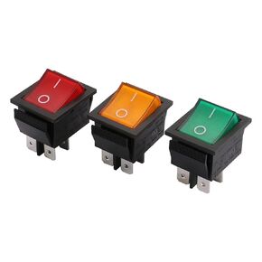 Baomain Red Green Yellow Light DPST ON/Off Snap in Boat Rocker Switch 4 Pins 16A/250V UL TUV List Pack of 3