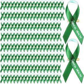 Hanaive 150 Pcs Mental Health Awareness Ribbons Green Satin Fabric Ribbons with Safety Pins Mental Health Awareness Items for Charity Public Social Event Welfare Supplies