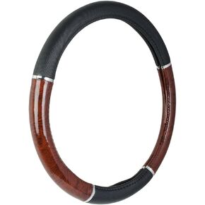 Custom Accessories 35710P Black Steering Wheel Cover with Woodgrain Design and Chrome Trim