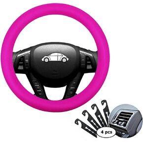 Direct Silicone Auto Car Steering Wheel Cover 13"-15" / 33-38cm, with 4 pcs Air Vent Hook - Black
