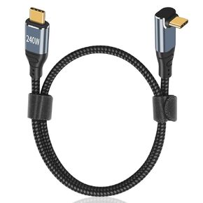 كابل Poyiccot USB C 90 درجة 1.5 قدم، كابل USB C 90 درجة قصير، كابل USB C 240 وات PD 3.1 نوع C إلى كابل C شحن سريع لأعلى ولأسفل زاوية USB C كابل لـ Samsung iPad Pro Air MacBook