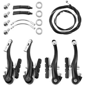 Glarks 6Pcs Bike Brake Set Includes 2 Pairs 4Pcs V-Bike Brakes, 2Pcs Black Front and Rear Brake Cables Professional Bicycle Brake Lines for Mountain Road Bikes