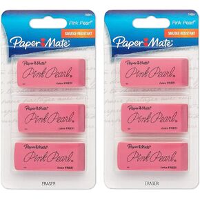 Paper Mate : Pink Pearl Eraser, Large, Three per Pack -:- Sold as 2 Packs of - 3 - / - Total of 6 Each by Paper Mate