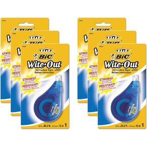BIC Wite-Out Brand EZ Correct Correction Tape, White, 6 Count