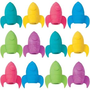 Rocket Ship Pencil Top Erasers - Stationery - 12 Pieces